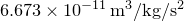 $6.673\times 10^{-11}\, \mathrm{m}^3/\mathrm{kg}/\mathrm{s}^{2}$