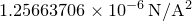 $1.25663706\times 10^{-6}\, \mathrm{N}/\mathrm{A}^{2}$